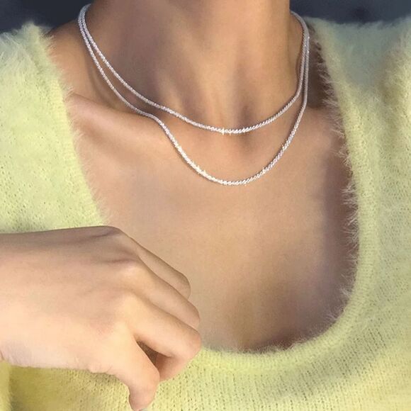 Silver Single Strand Choker Twist Chain Necklace - Picture 7 of 14